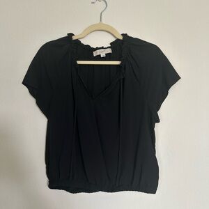 LOFT Black Flutter Sleeve Ruched Blouse